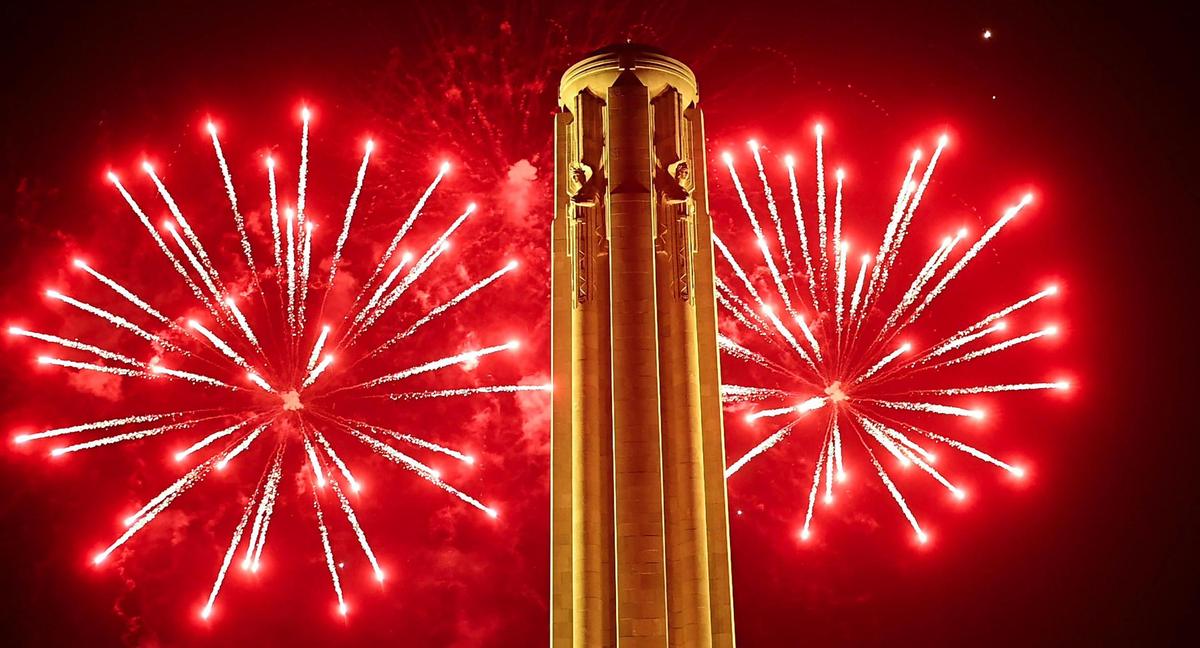 Fireworks illuminate the sky during the Stars and Stripes Picnic at the National WWI Museum and Memorial on Tuesday, July 4, 2023, in Kansas City.