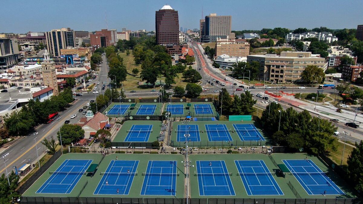 The Plaza Tennis Center, a public facility featuring 14 courts, sits on 3 to 4 acres of prime real estate within the Country Club Plaza in Kansas City. The city is currently exploring redevelopment options for the property located at 4747 Mill Creek Parkway.