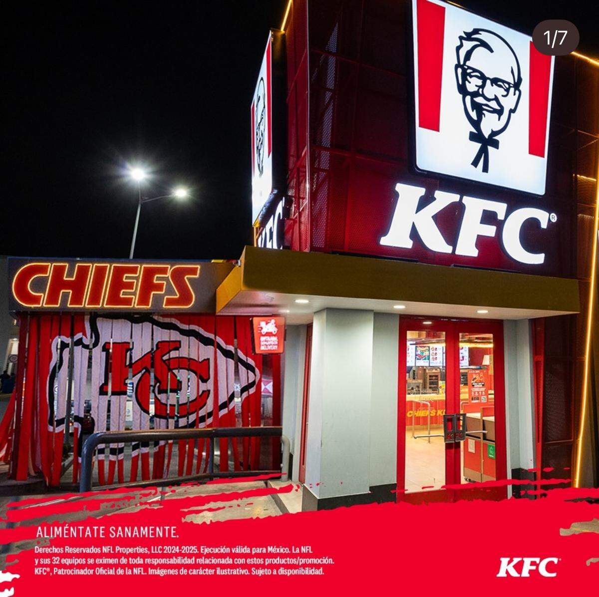 One of two KFCs in Mexico decorated in Chiefs theme.