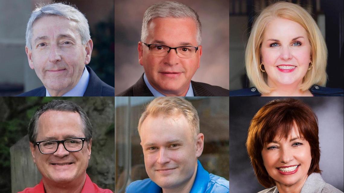 Olathe City Council candidates, top row, from left; Dean Vakas, Kevin P. Gilmore, LeEtta Felter. Second row, from left; Wayne Janner, Dustin Morris, Marge Vogt.