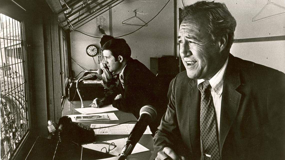 Buddy Blattner (right) and Denny Matthews formed the Kansas City Royals’ original broadcast crew from 1969-75.