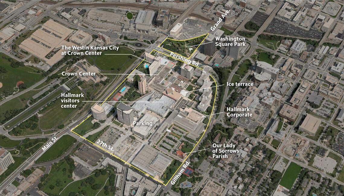 A map highlights the Crown Center district and Washington Square Park.