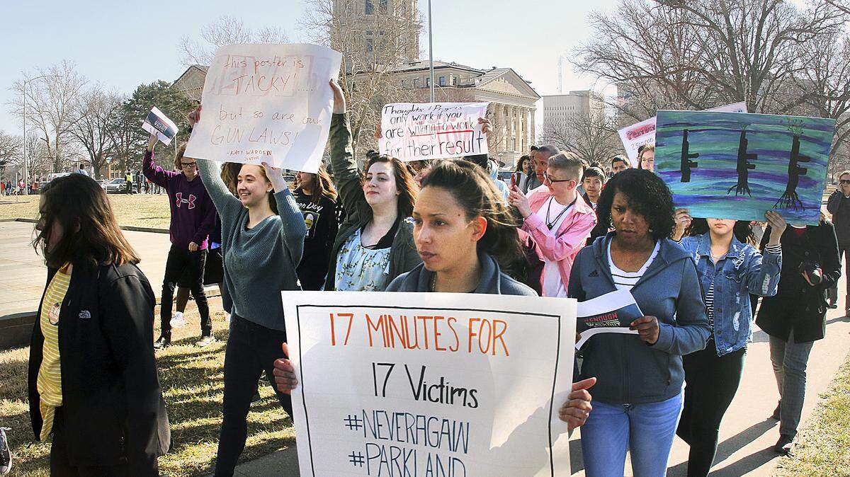Students protested outside the Kansas Capitol after the shootings in Parkland, Fla.