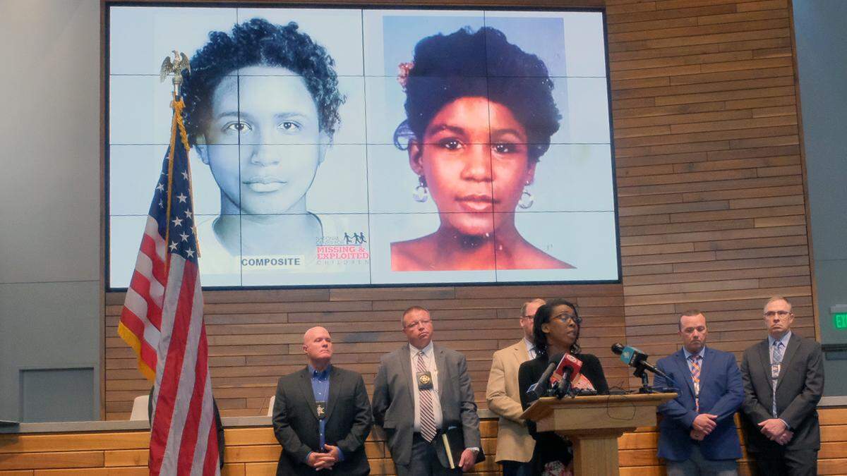 Flanked by members of Kansas City Police Department and the Clay County sheriff’s and prosecutor’s offices, Deoina Mitchell said she has spent her entire life wondering what happened to her mother, Gwendolyn Robinson, who went missing 39 years ago at the age of 19. Remains found found in rural Clay County in 1985 were identified recently as her mom’s.