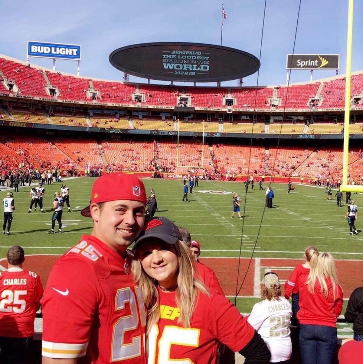 Jesse Bates and his wife, Hollie, are diehard Chiefs fans. Bates grew up watching games with his grandfather.