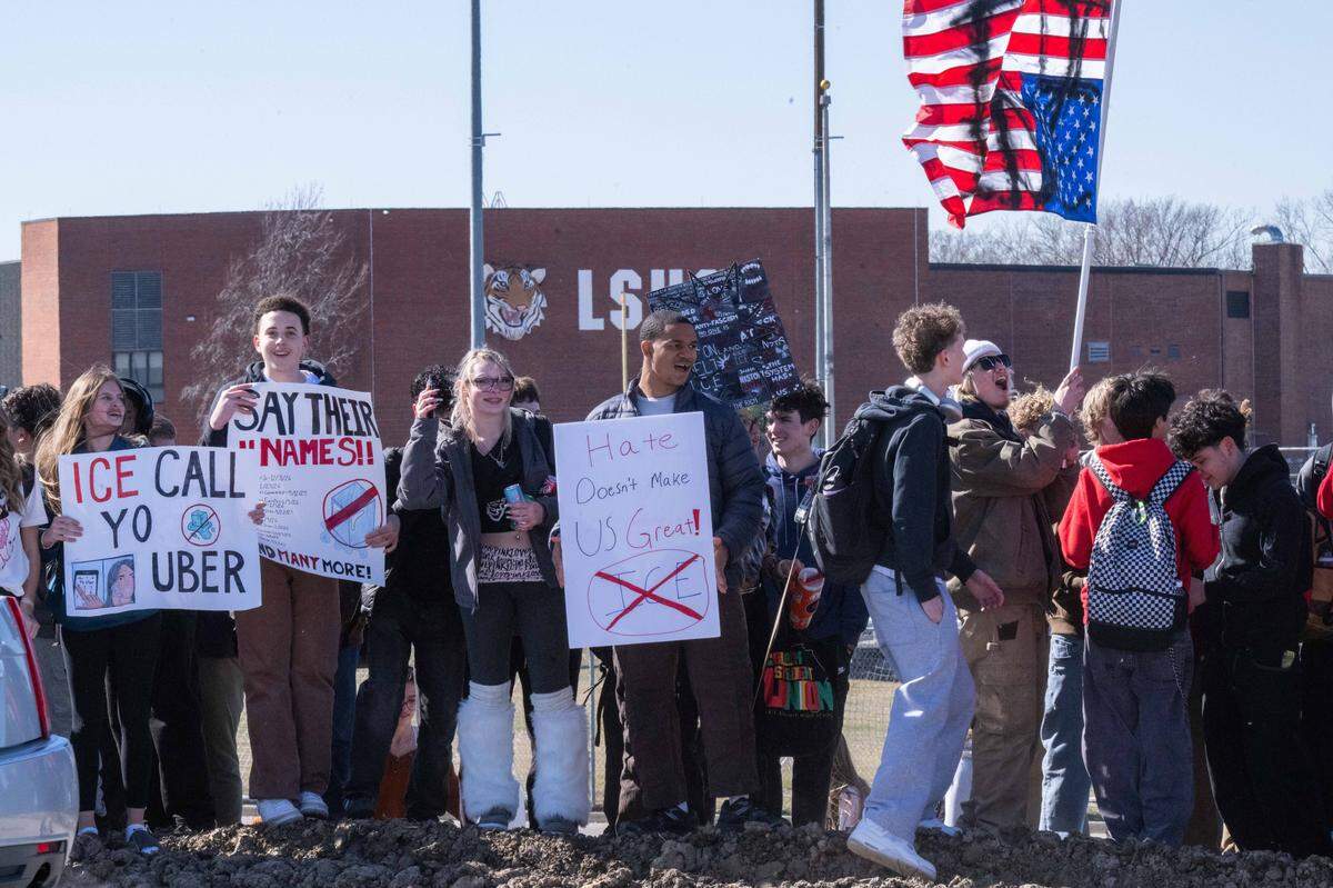 Lee's Summit High School students stage a walk out protest of ICE polices on Friday, February 20, 2026.