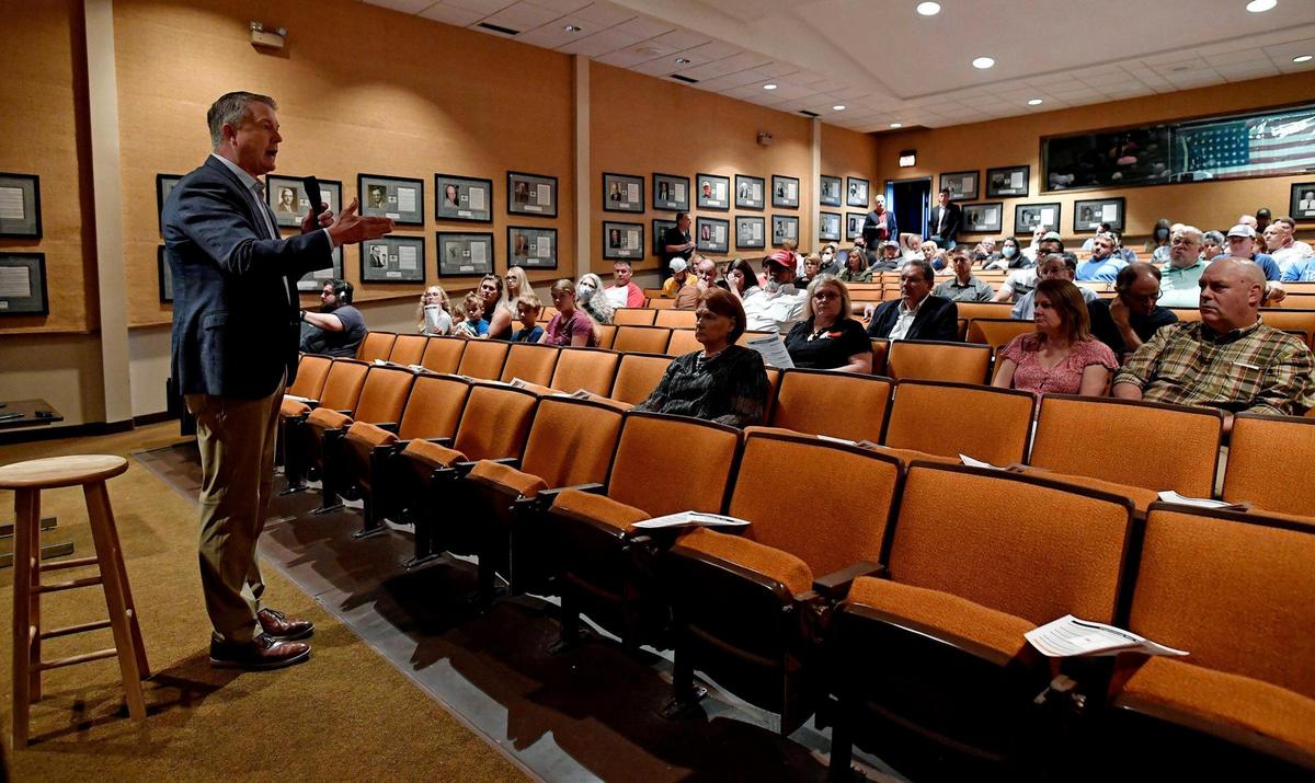 Kansas Senator Roger Marshall spoke at a town hall meeting Saturday morning, Sept. 18, 2021, at the National Agricultural Center and Hall of Fame, in Wyandotte County. Marshall spoke and took questions on a variety of topics for about 45 minutes.