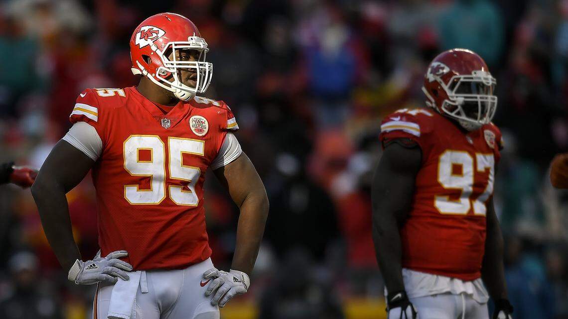 Chris Jones, left, and Allen Bailey are no-doubt starters along the defensive line. But the Chiefs could use additional help around them.