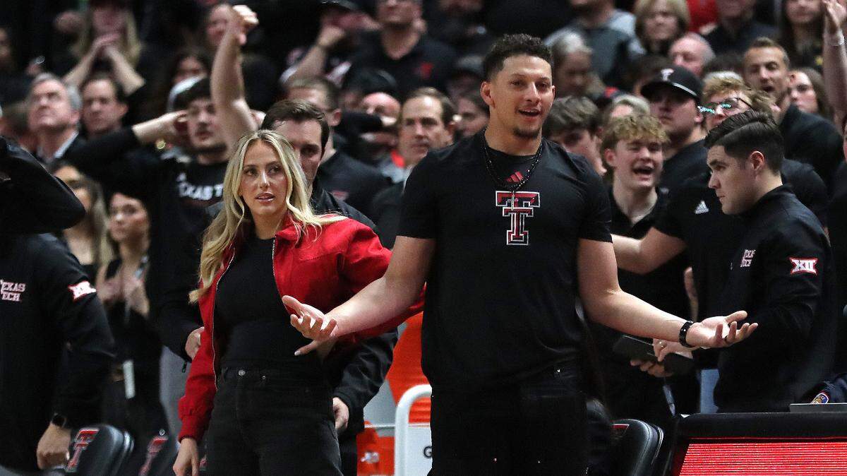 Kansas City Chiefs quarterback and Texas Tech Red Raiders alumni Patrick Mahomes reacts to a call in the second half in the game against the Houston Cougars at United Supermarkets Arena.