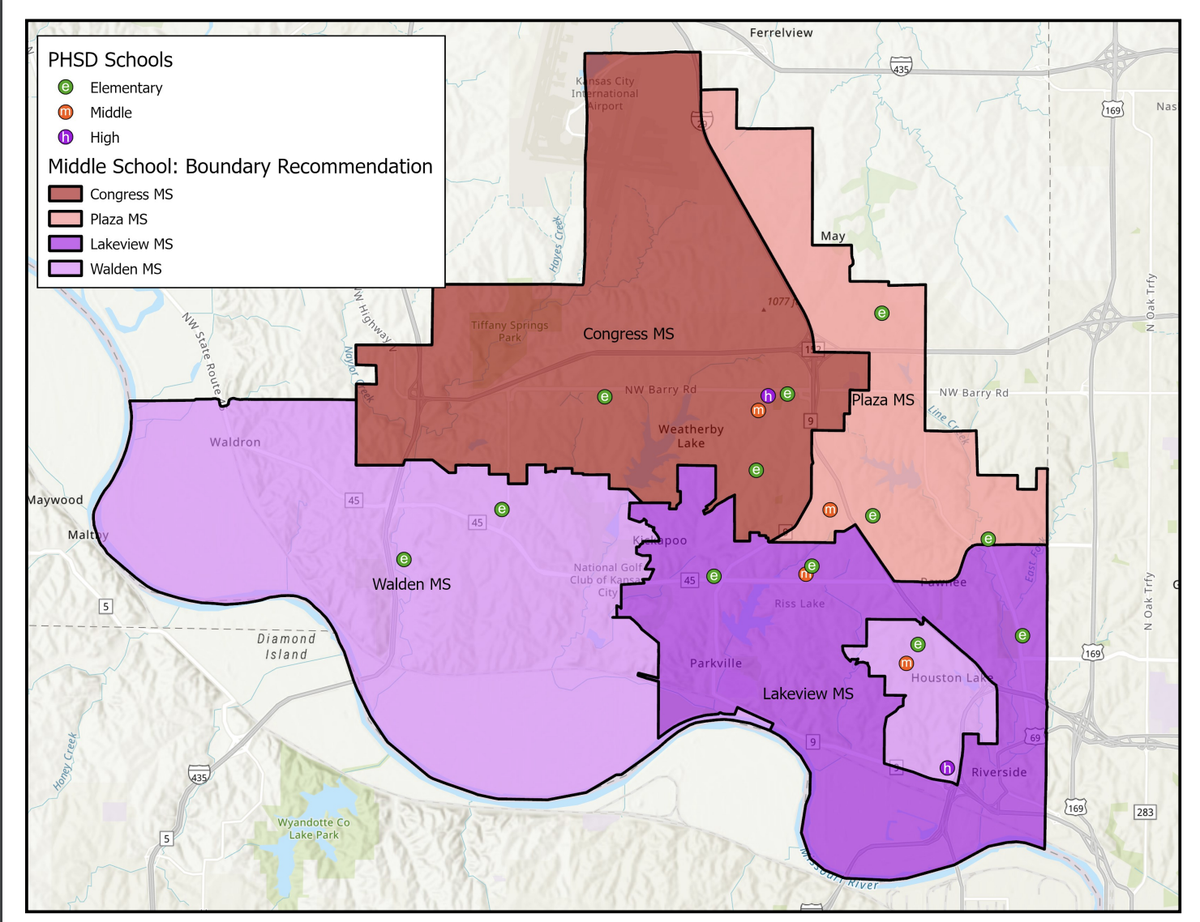 In the latest recommended map, there is a small pocket of students who will be placed in Walden Middle School despite Lakeview being the closest middle school.