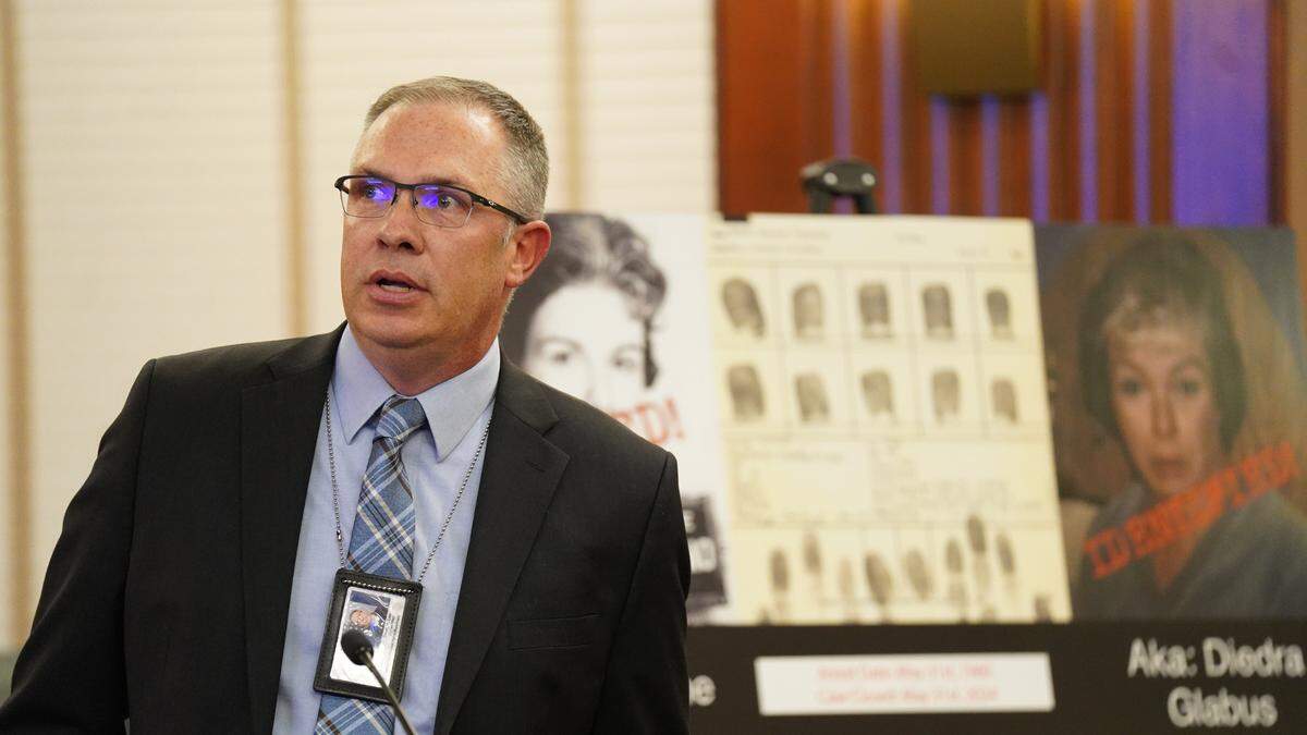 Kansas City Police Department Intelligence Analyst Darrin Lee is seen at a Jan. 30, 2025 press conference announcing Sharon Kinne’s murder case is closed. Lee made family contacts and worked to fill gaps in the timeline of Sharon Kinne’s crimes.