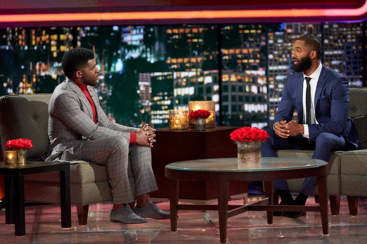 On-air personality and bestselling author Emmanuel Acho hosts an emotional and impactful evening featuring touching reunions, heart-wrenching confrontations and powerful one-on-one talks with the final women as well as the Bachelor himself, Matt James. (ABC/Craig Sjodin)