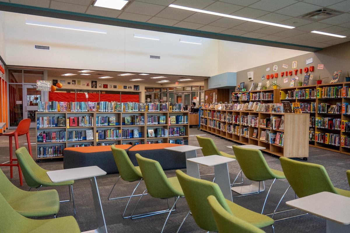 The library is seen at Gloria Willis Middle School on Tuesday, April 16, 2024, in Kansas City, Kansas.