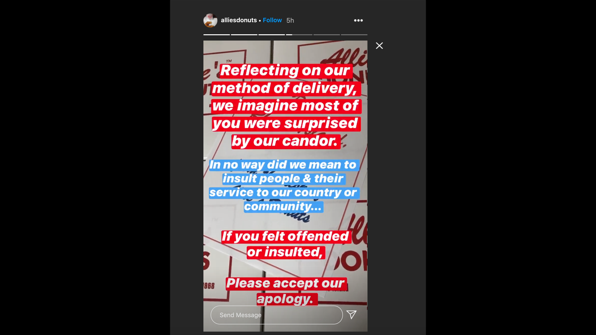 Allie’s Donuts apologized to those who might have been offended by its post.