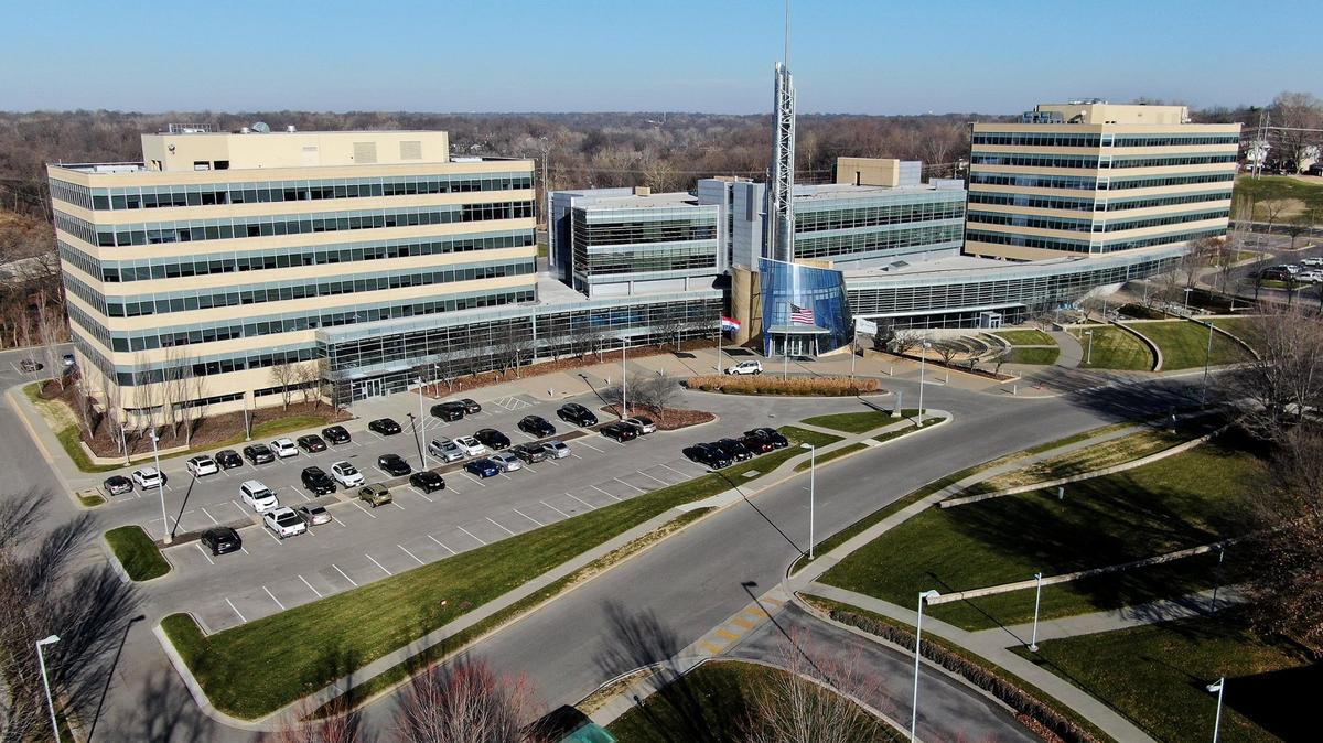 Cerner Corporation’s World Headquarters Campus is shown here at 2800 Rock Creek Parkway in Kansas City.