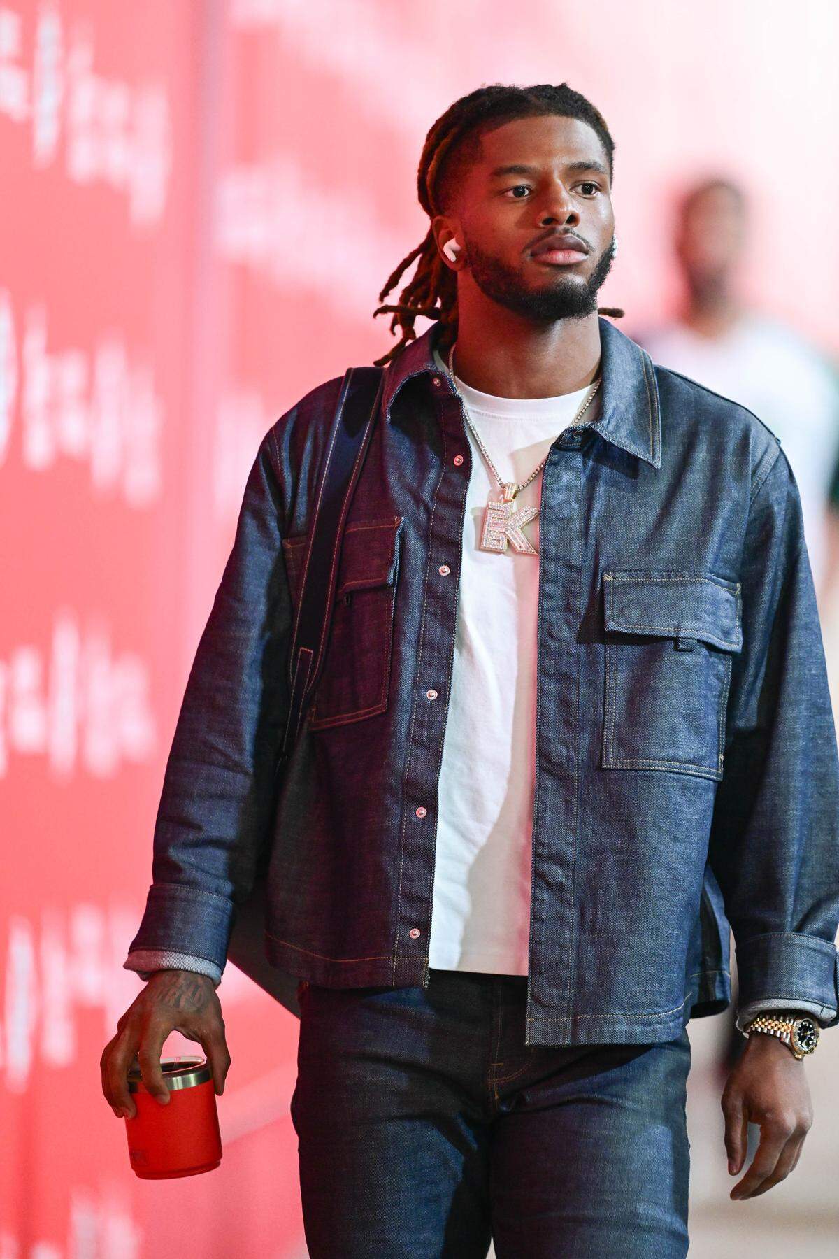 Kansas City Chiefs cornerback Kristian Fulton arrives prior to the Chiefs game against the Indianapolis Colts on Sunday, November 23, 2025, at GEHA Field at Arrowhead Stadium.