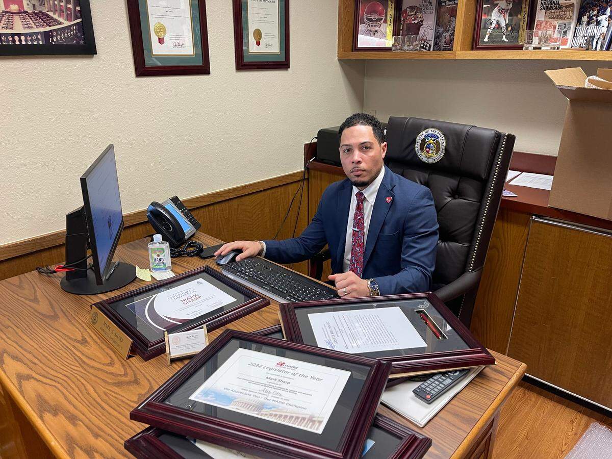 State Rep. Mark Sharp, a Kansas City Democrat, sits in his office in Jefferson City.