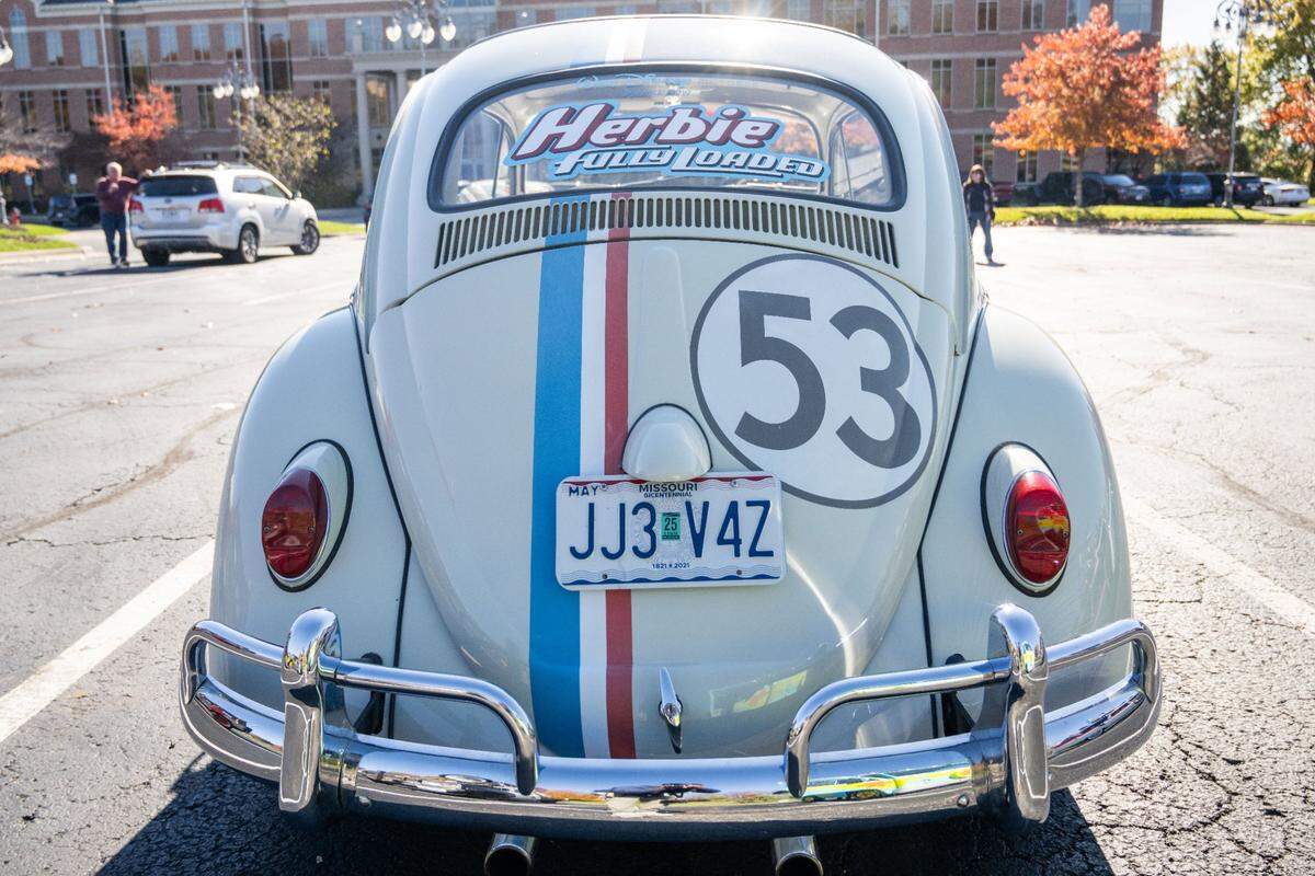 A replica of Herbie the Love Bug from the 2005 movie “Herbie: Fully Loaded,” is one of several cars owned by Russell Dameron that appear to have been pulled directly from the big screen.