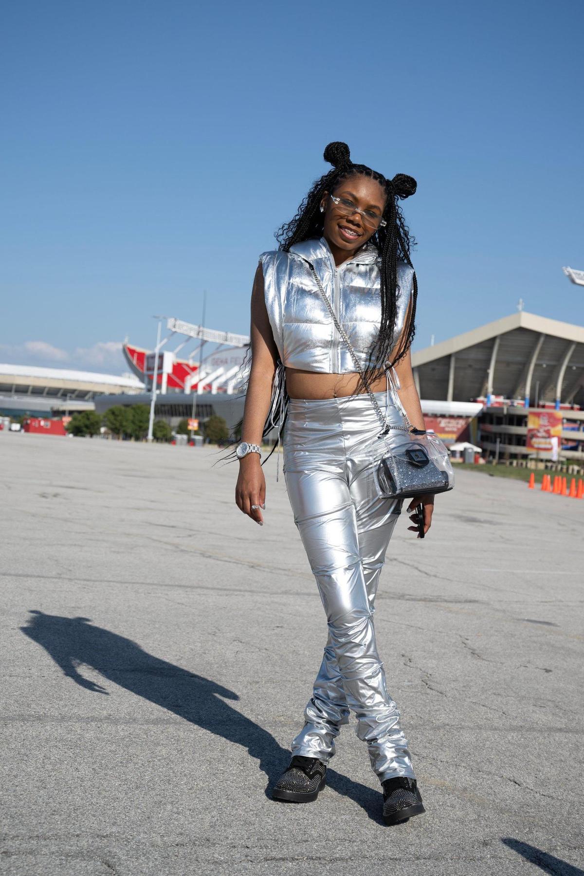 Dejanay Williams, posed while waiting to get into the parking lot of GEHA Field at Arrowhead Stadium for Beyoncé’s concert on Sunday, Oct. 1, 2023.