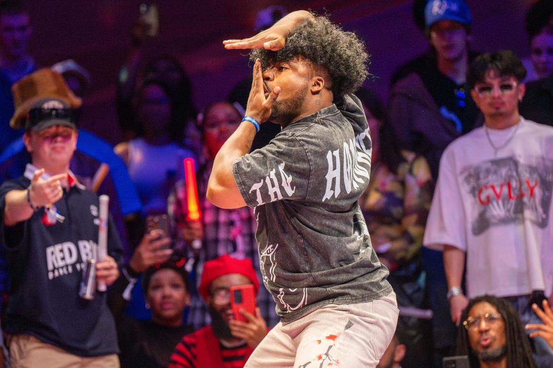 CJ Rey dances in the first round of the Red Bull Dance Your Style Midwest Regional Qualifier, on Saturday, April 25, 2026, at the Kauffman Center for the Performing Arts.