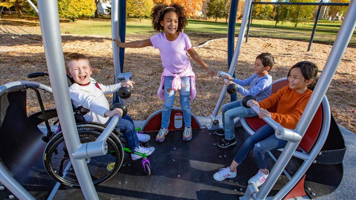 Riders of varying abilities can use the We-Go-Swing, and people don’t have to leave their wheelchairs if they want to ride.