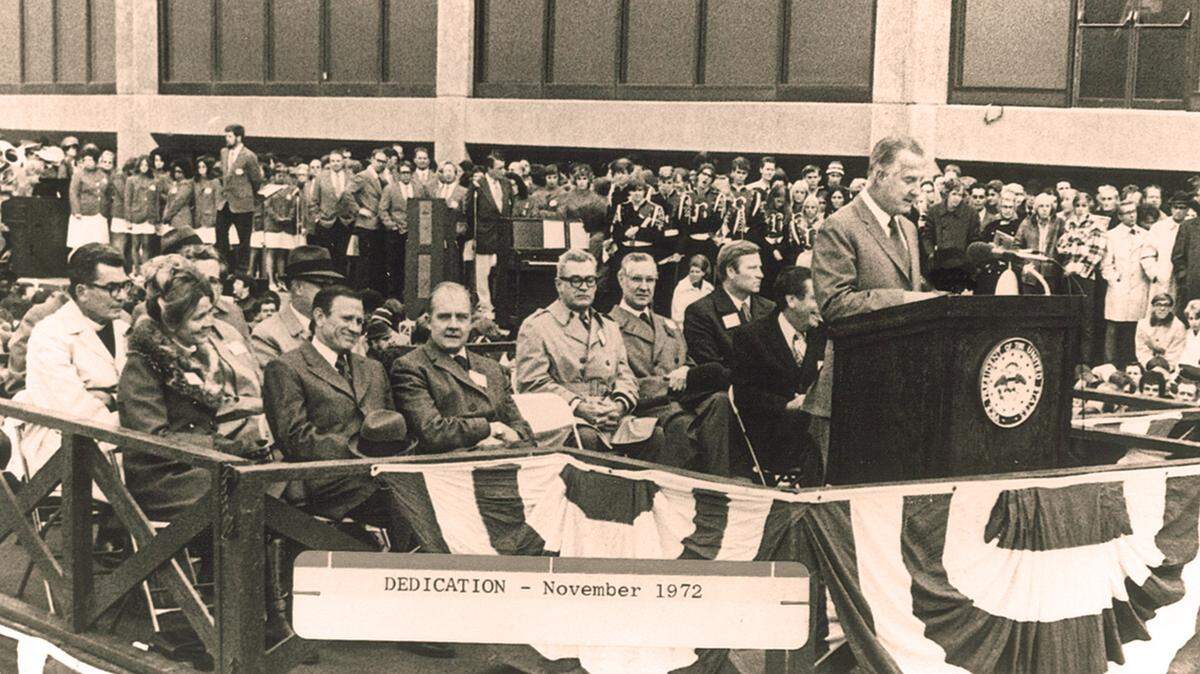 Vice President Spiro Agnew spoke at the opening of Mid-Continent International Airport in 1972.