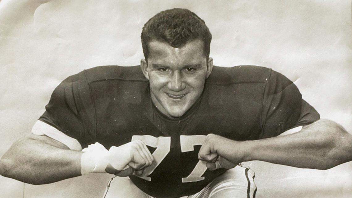 An undated photo of Kansas City Chiefs offensive tackle Jim Tyrer, from his college days as a football player at The Ohio State University, one of the many photos of Tyrer kept by Jason Tyrer, his son, who lives in Overland Park. Children of Jim and Martha Tyrer have overcome alot since the murder-suicide that shocked Kansas City more than 23 years ago. Football. Former Kansas City Chiefs tackle Jim Tyrer shot his wife and himself. CUTLINE This photo of former Chiefs tackle Jim Tyrer from his playing day at Ohio State (left) is one of many kept by Tyrer’s son Jason. 