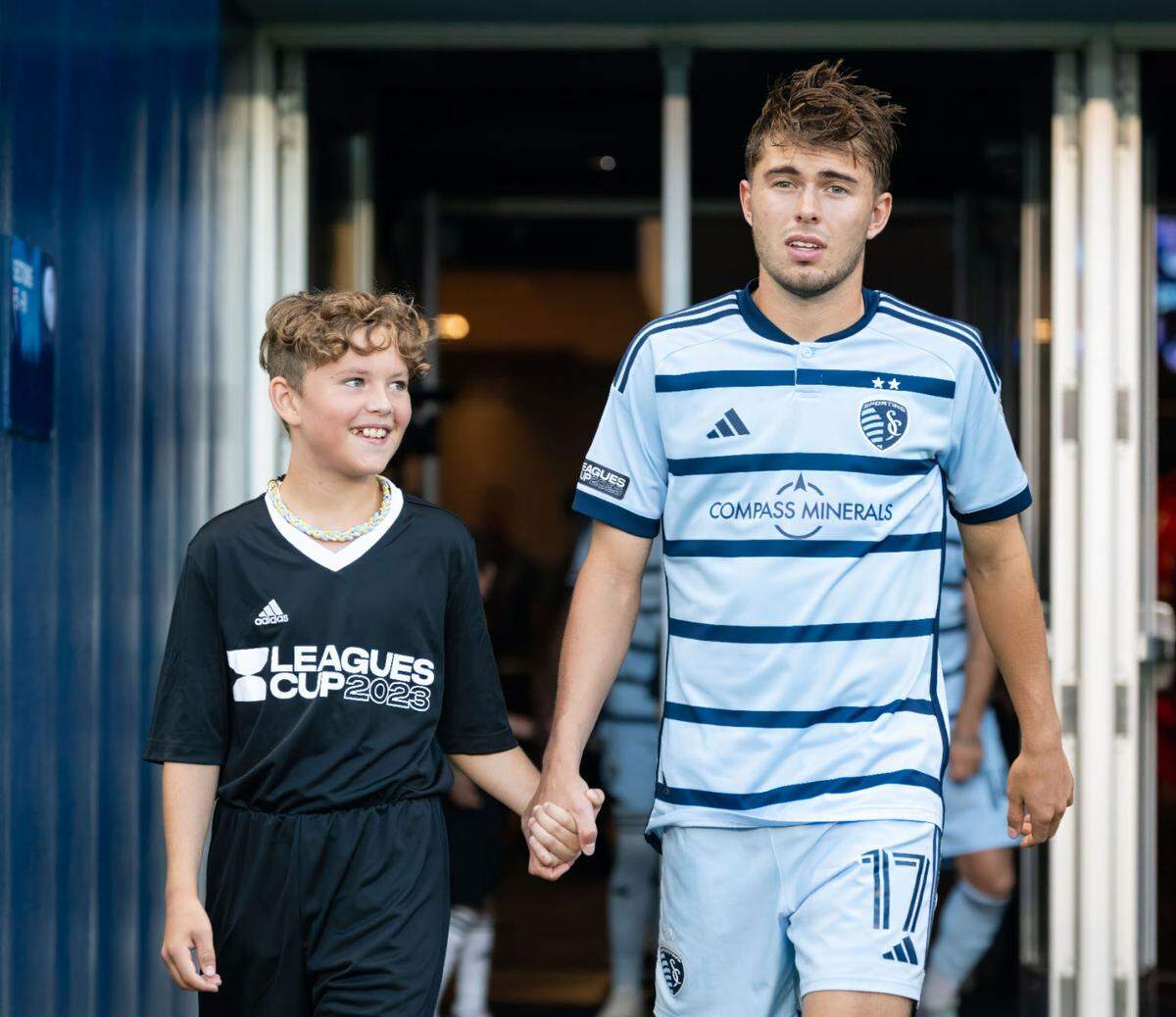 Sporting Kansas City midfielder Jake Davis (17) takes the pitch prior to a match against Toluca at Children’s Mercy Park on August 4, 2023.