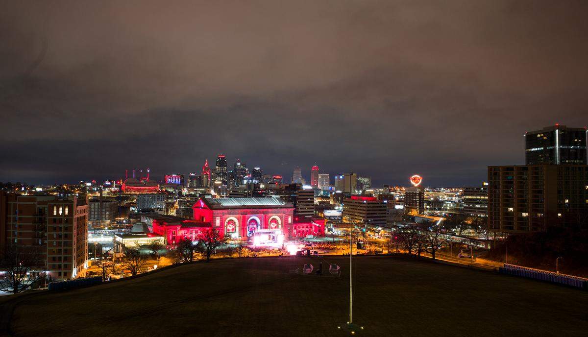 The crowd begins to gather at Union Station Wednesday morning where the Kansas City Chiefs and all of KC will celebrate their Super Bowl victory.