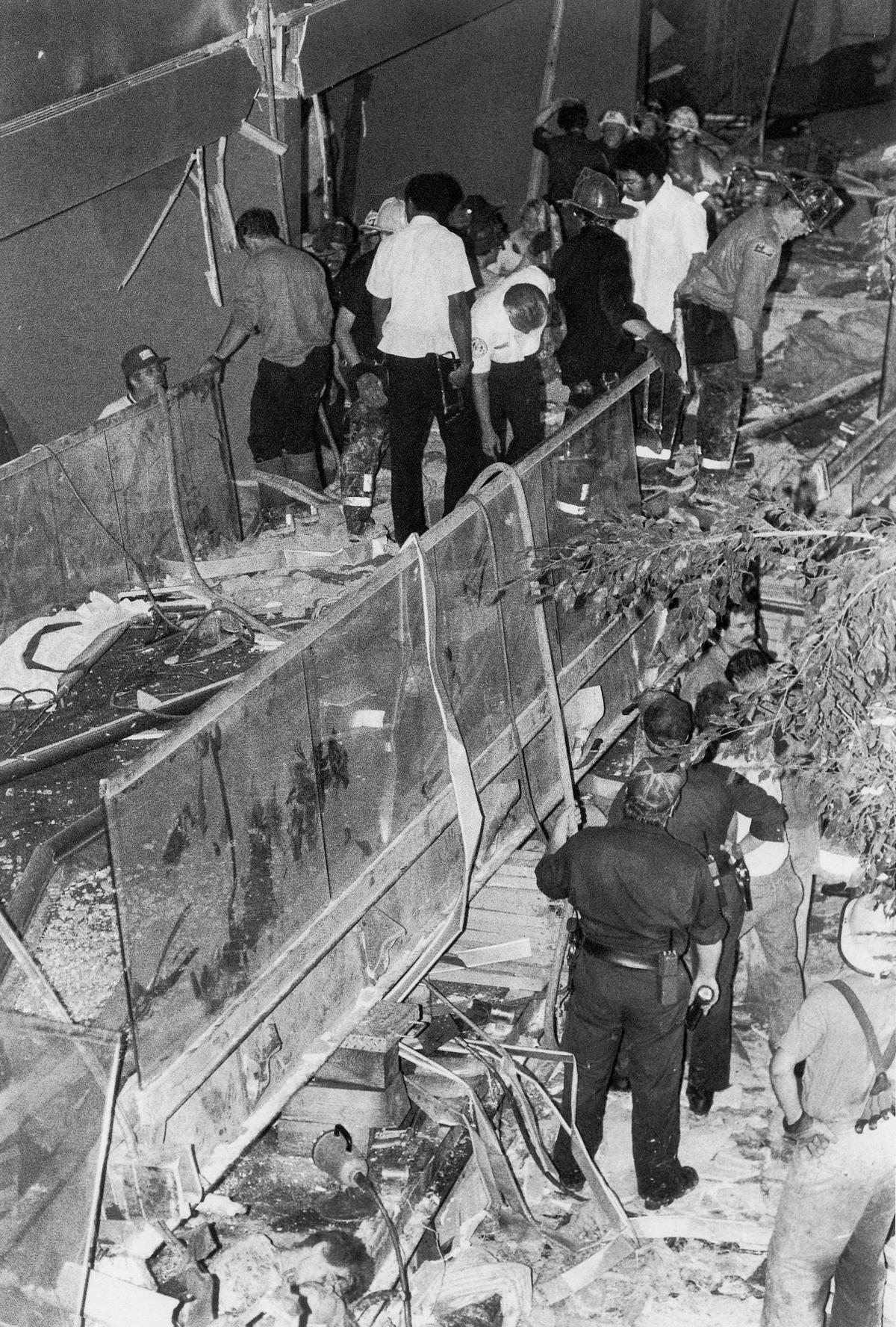 Aftermath from the Hyatt skywalk collapse in July 1981.
