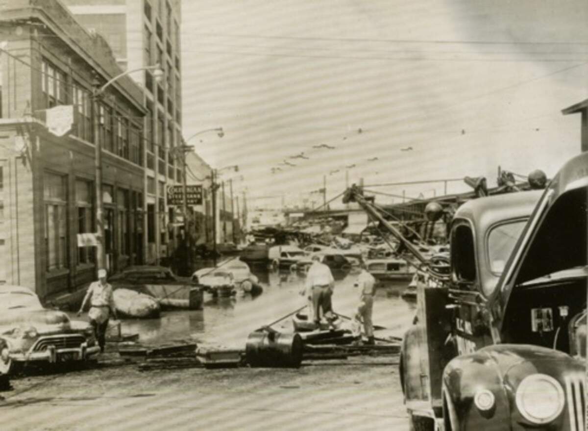 Columbian Steel Tank Company building at 12th and Liberty streets after the flood.