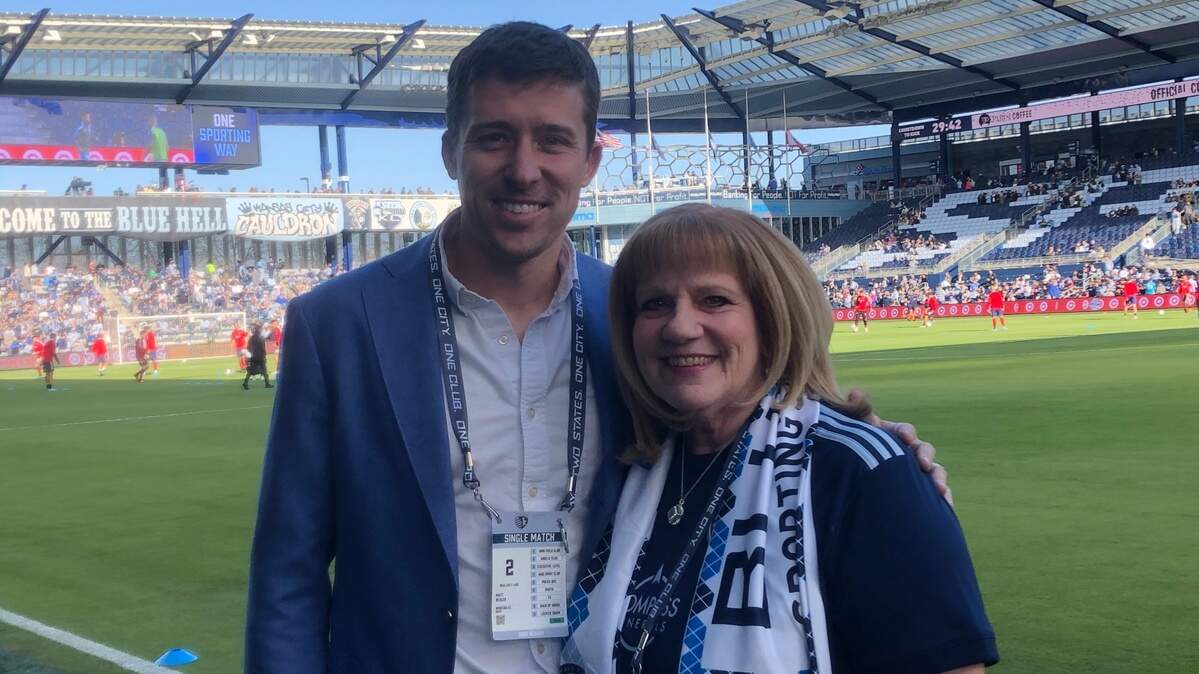 Former Sporting Kansas City star Matt Besler helped honor retired teacher Dorothy Drake as a Blue KC Sporting Samaritan before last weekend’s home match against Real Salt Lake.