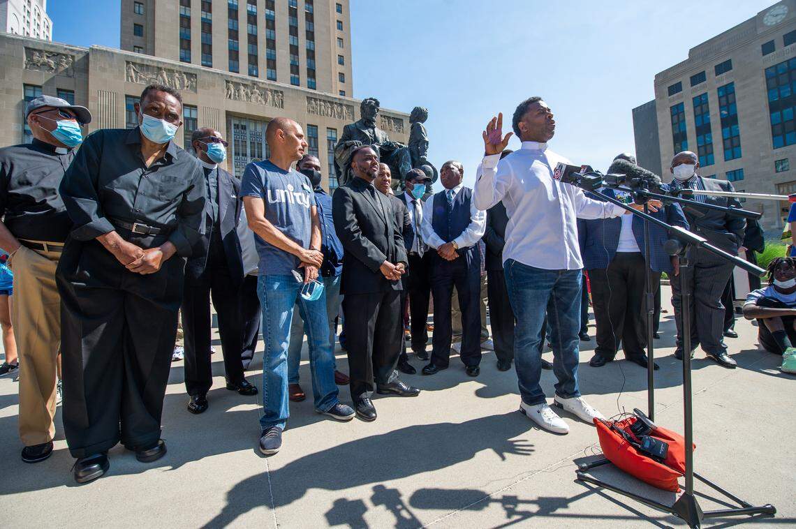 A group of 75 religious leaders from the Kansas City area gathered at City Hall Wednesday morning, June 3, 2020, to push for an end to police brutality.