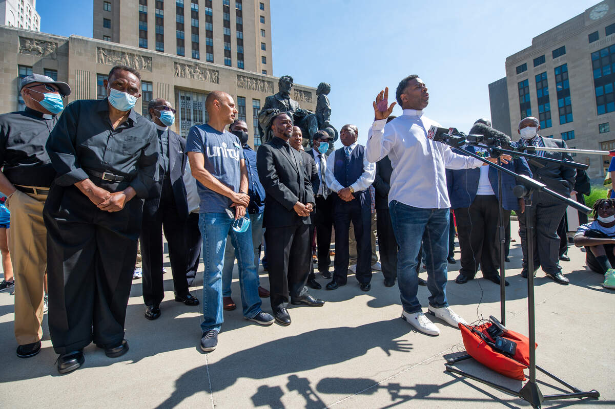 A group of 75 religious leaders from the Kansas City area gathered at City Hall Wednesday morning, June 3, 2020, to push for an end to police brutality.