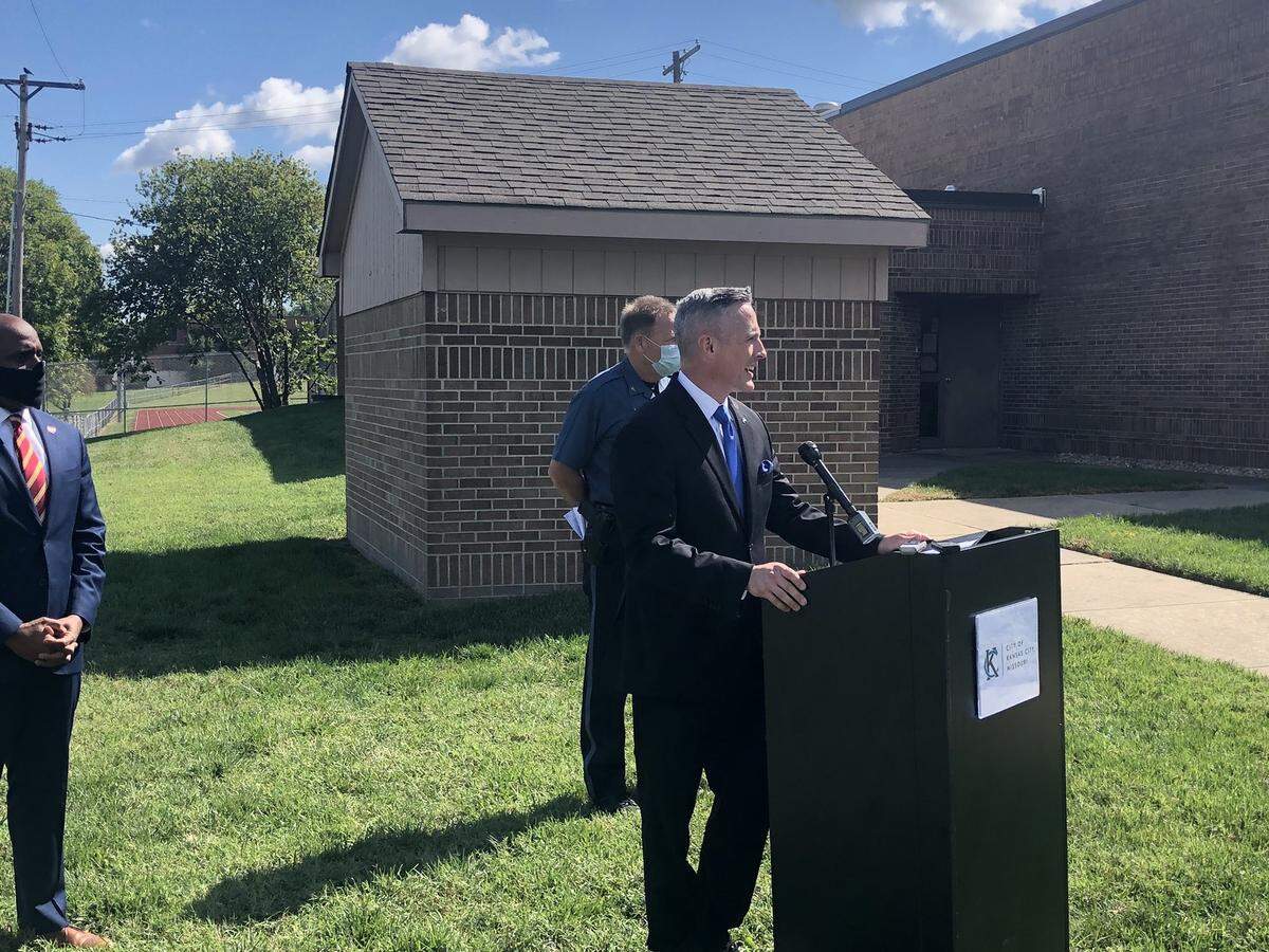 U.S. Attorney for the Western District of Missouri Tim Garrison speaks at a news conference at Fire Station No. 18, 3211 Indiana Avenue, about the future of the Operation LeGend crime-fighting initiative. He was joined by Mayor Quinton Lucas and Police Chief Rick Smith.