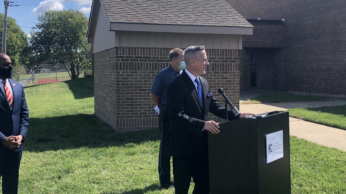 U.S. Attorney for the Western District of Missouri Tim Garrison speaks at a news conference at Fire Station No. 18, 3211 Indiana Avenue, about the future of the Operation LeGend crime-fighting initiative. He was joined by Mayor Quinton Lucas and Police Chief Rick Smith.