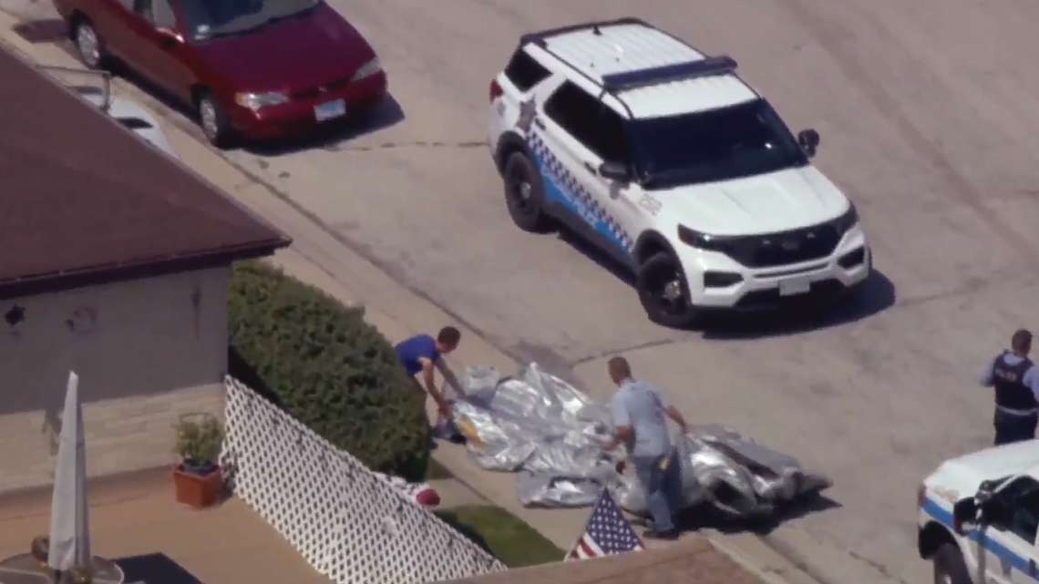 An emergency evacuation slide landed in a Chicago neighborhood after falling from a United Airlines airplane.