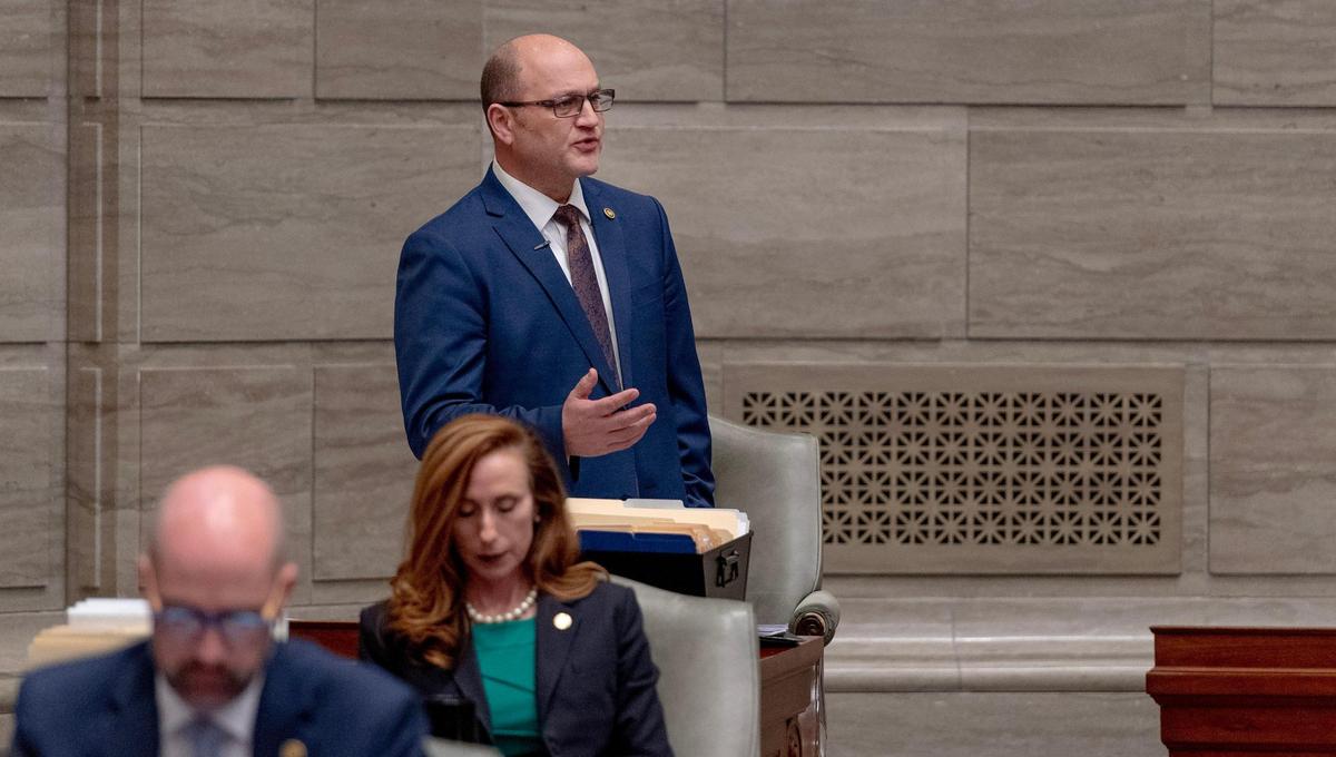 State Sen. Denny Hoskins, R-Warrensburg, speaks during a bill debate on Tuesday, March 7, 2023, at the state Capitol in Jefferson City, Mo.
