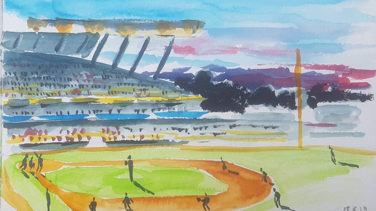 British-born painter Andy Brown completed an epic journey across America last summer, creating artwork of each of MLB’s 30 ballparks withing the course of about seven innings apiece.