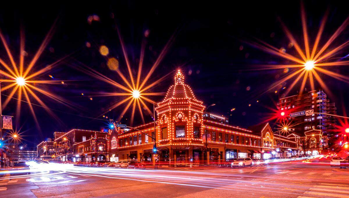 Kansas City’s Country Club Plaza is decked in lights for the holiday season as seen on Dec. 19, 2021.