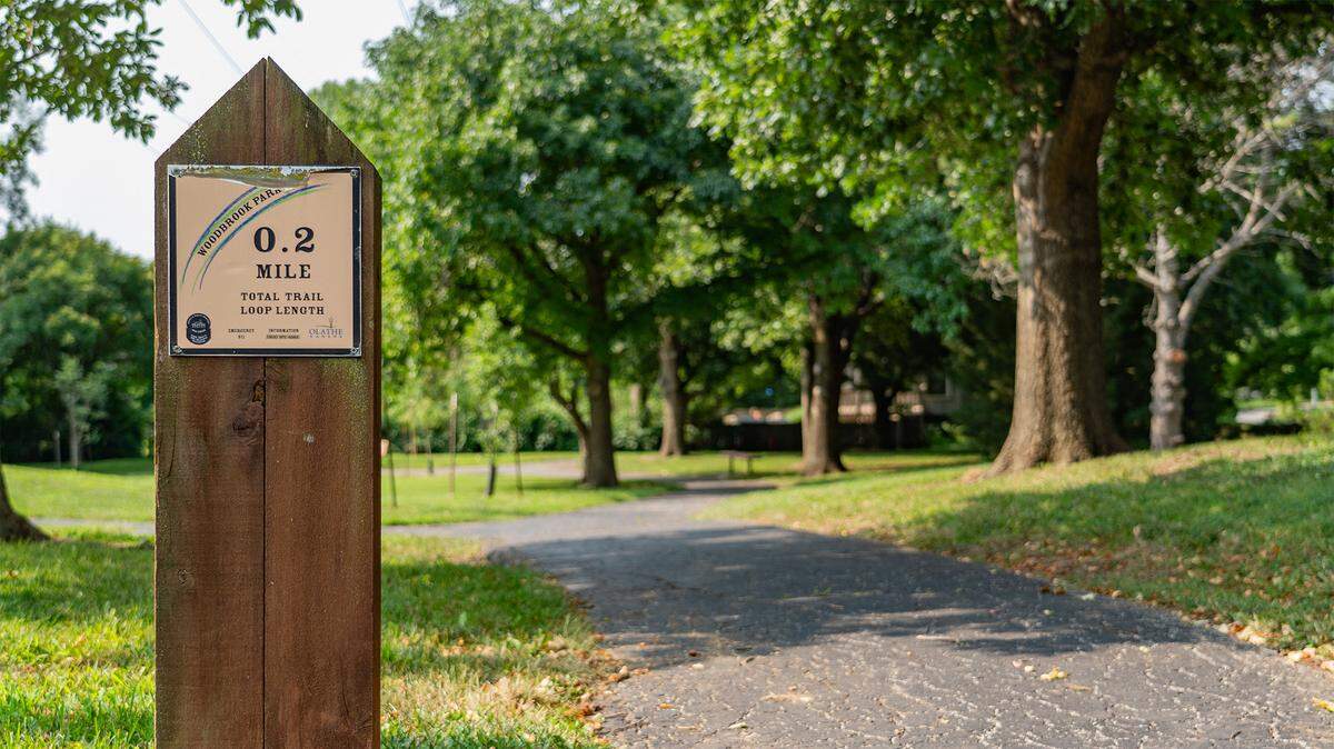 A 0.2 mile walking trail loop is seen at Woodbrook Park in Olathe. New playground equipment, trail extensions and other improvements are coming to Olathe parks in 2026.