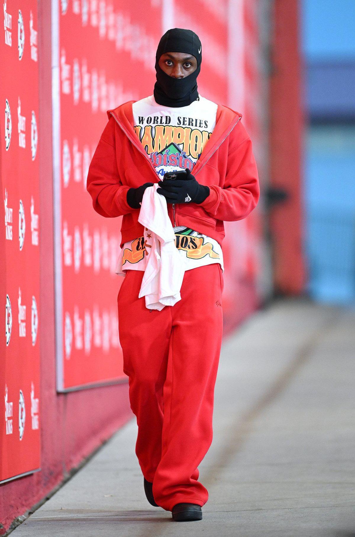 Kansas City Chiefs wide receiver Xavier Worthy arrives before the Chiefs’ game with the Los Angeles Chargers on Sunday, Dec. 8, 2024, at GEHA Field at Arrowhead Stadium.