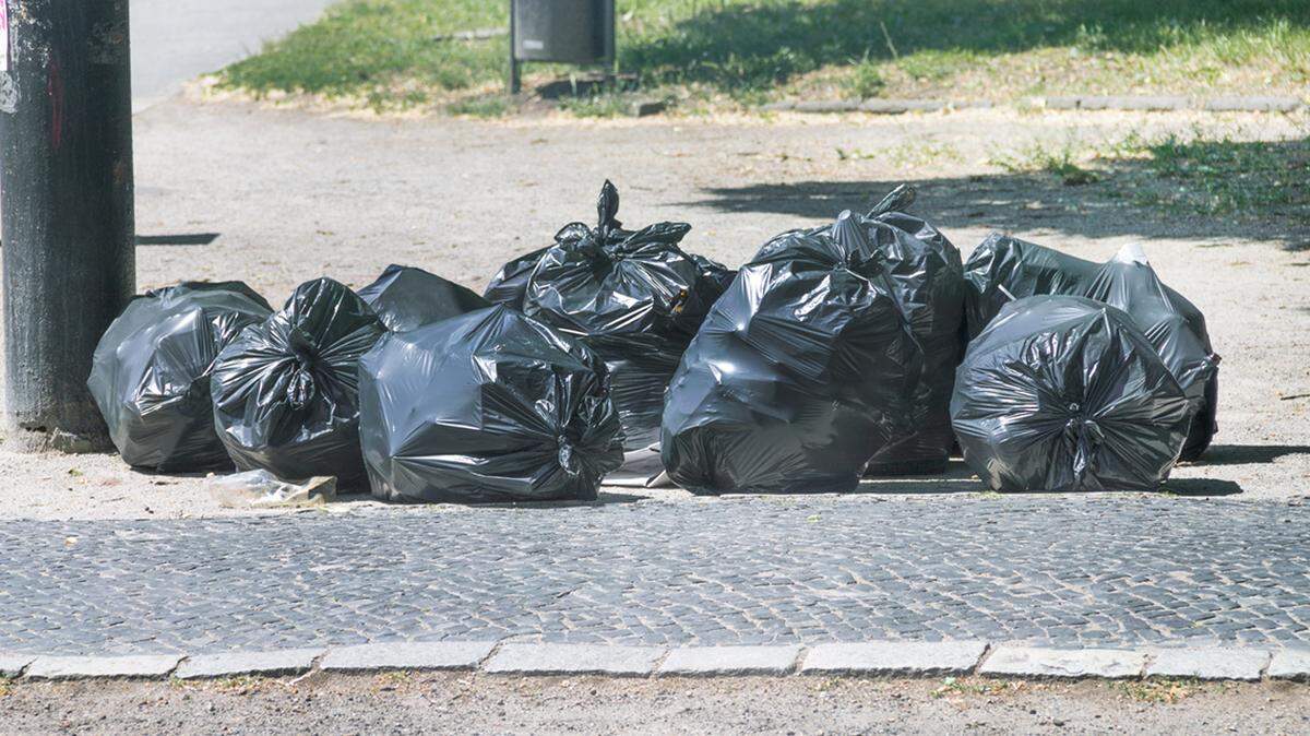 Garbage bags on the streets of the city
