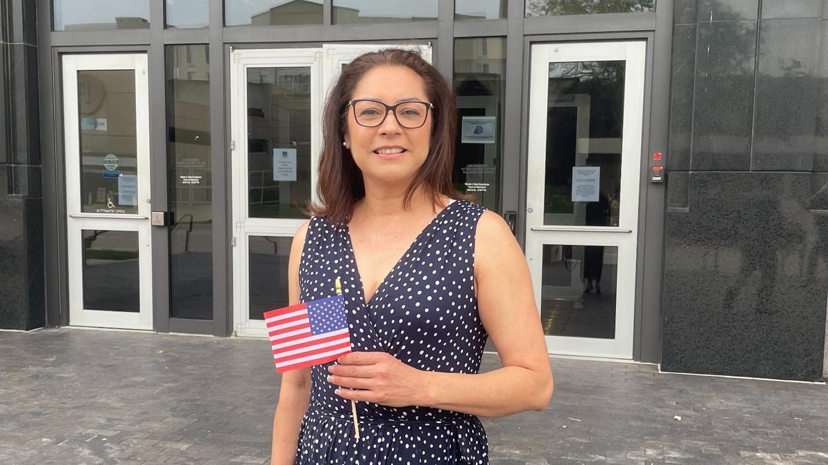 Yolanda Cazares stands outside the Robert J. Dole Courthouse on the morning of June 17, 2025, after receiving her citizenship status.