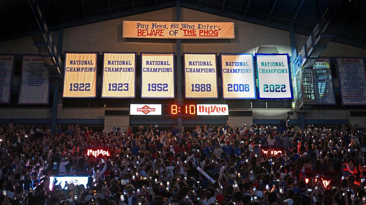 The KU Jayhawks unveiled their 2022 national championship banner during last year’s Late Night in the Phog event at Allen Fieldhouse.