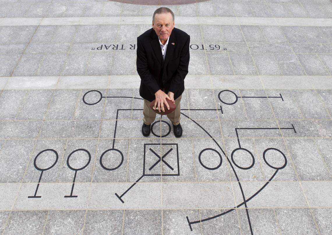 Former Kansas City Chiefs quarterback Len Dawson was part of the most famous play in Chiefs history, “65 toss power trap,” a five-yard running play from Dawson to running back Mike Garrett in Super Bowl IV against the Minnesota Vikings. A diagram of the play is part of the concourse outside Arrowhead Stadium.