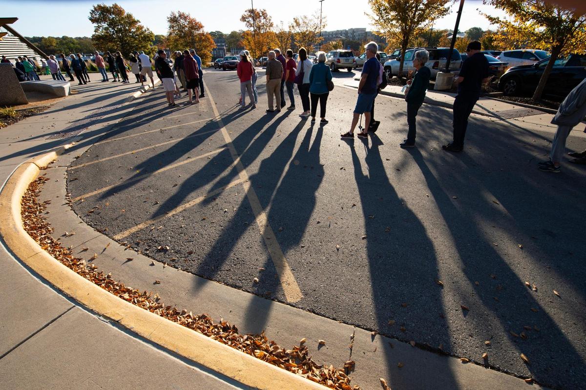 Voters lined up Saturday morning, October 22, 2022, at the Johnson County Arts and Heritage Center to be some of the first to cast their ballots during the first day of advanced voting in Johnson County.