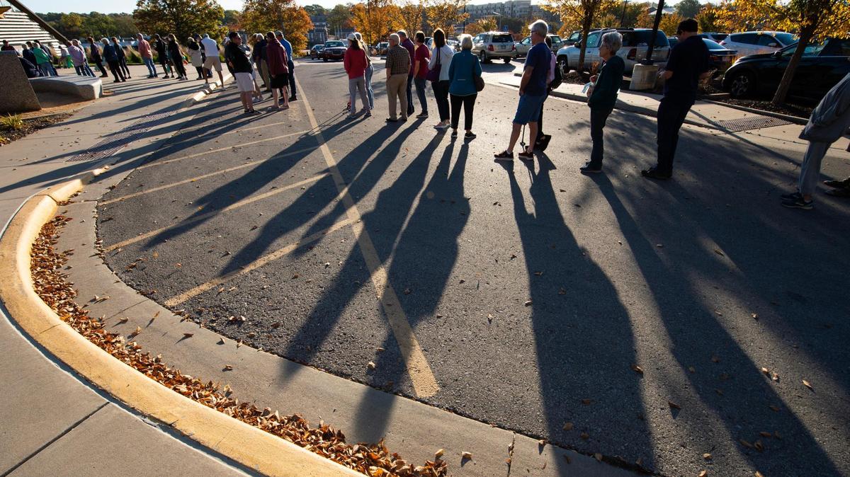 Voters lined up Saturday morning, October 22, 2022, at the Johnson County Arts and Heritage Center to be some of the first to cast their ballots during the first day of advanced voting in Johnson County.