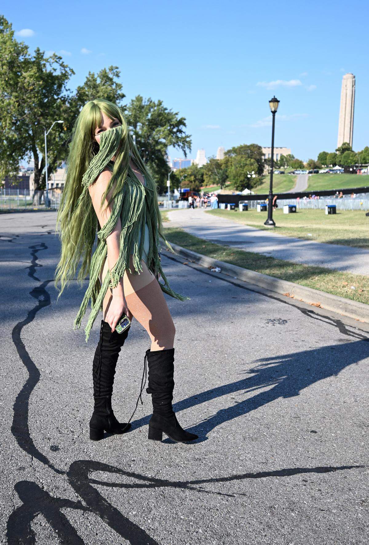 McKayla Wadell was dressed as the green haired character in Chappell Roan's "Subway" video before the Chappell Roan Concert on Friday, Oct. 3, 2025, at the National WWI Museum and Memorial.