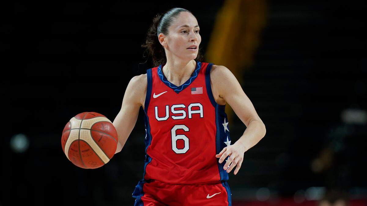 United States’s Sue Bird (6) during a women’s basketball quarterfinal game against Australia at the 2020 Summer Olympics, Wednesday, Aug. 4, 2021, in Saitama, Japan. (AP Photo/Eric Gay)